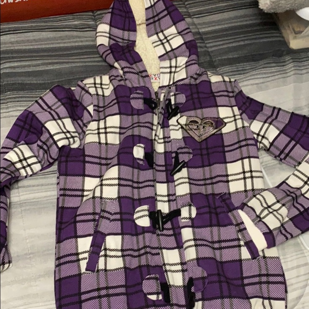 NWT-Purple white and black plaid coat